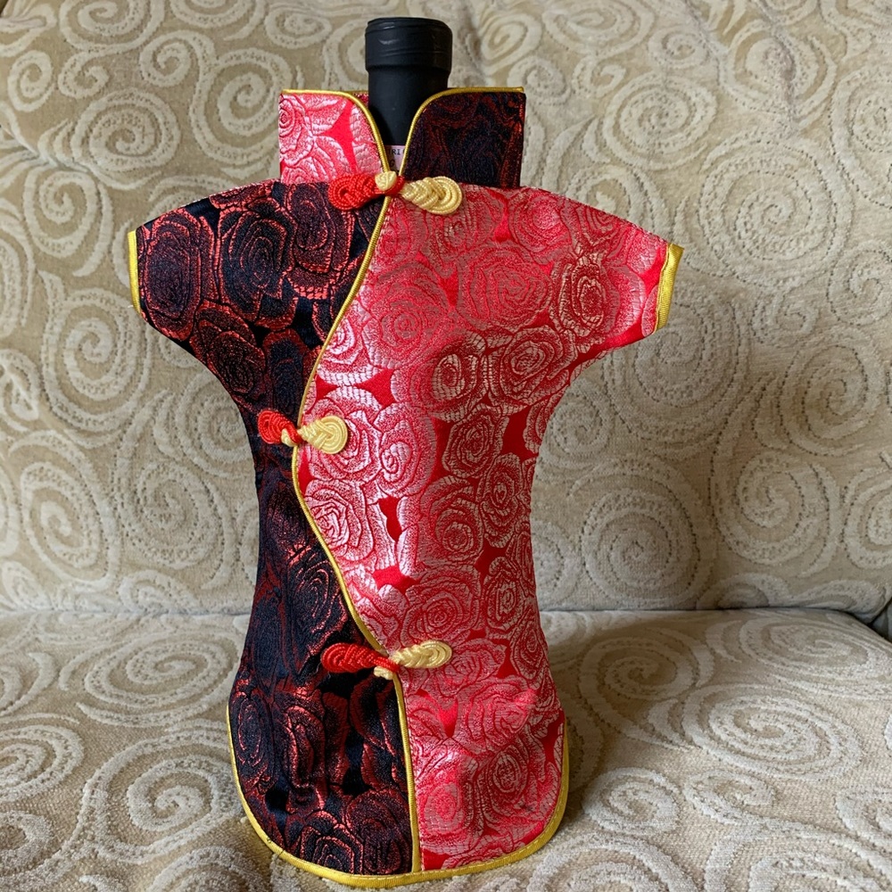 Red/Black/Yellow Chinese Dress Wine Bottle Cover